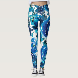 Legging Flores Florais Azul Índigo Elegante Shabby Chic
