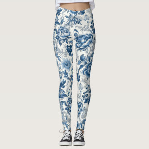 Legging Flores Florais de Chinoiserie Blue e White Peonies