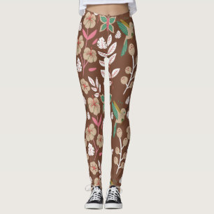 Legging Flores, flores, folhas, borboletas, sem costura,