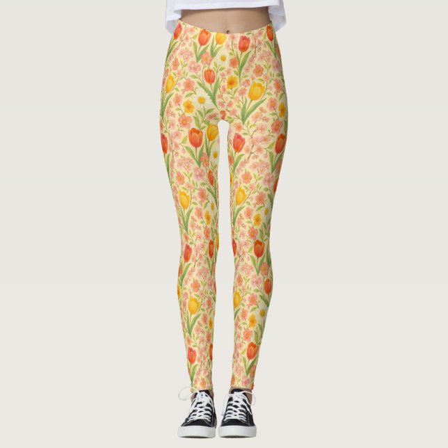 Legging Flores fofas com padrão de Páscoa/primavera (Frente)