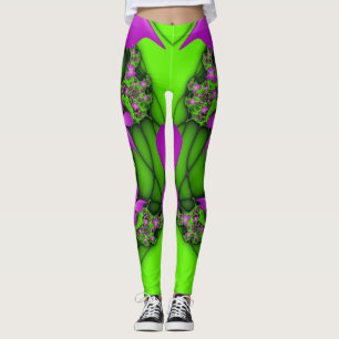 Legging Flores Fractais Verdes Rosa-Rosa-Abstrato modernas