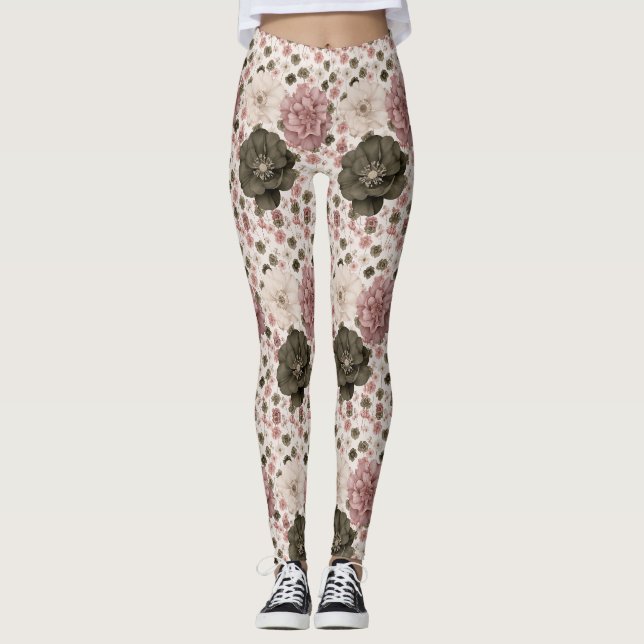 Legging Flores Gigantes em Tons Suaves de Rosa, Creme e Ol (Frente)