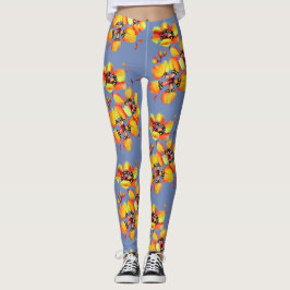 Legging Flores Laranja Brilhantes - Cinzas Azuis