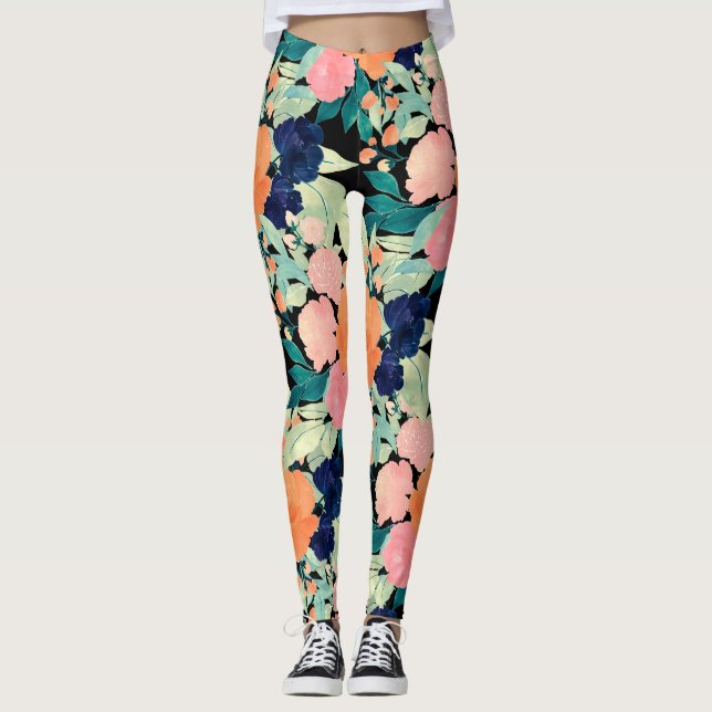 Legging Flores Laranja Cor-de-rosa Cor-de-rosa Elegante Fl (Frente)