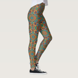 Legging Flores laranja e azul