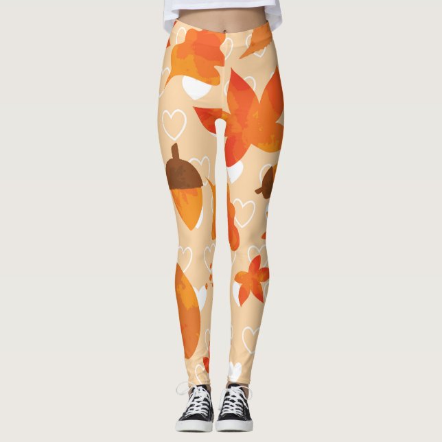 Legging Flores Laranja: Padrão de Portalha da Mão. (Frente)