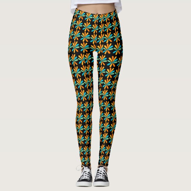 Legging Flores Laranja, Verde E Azul (Frente)