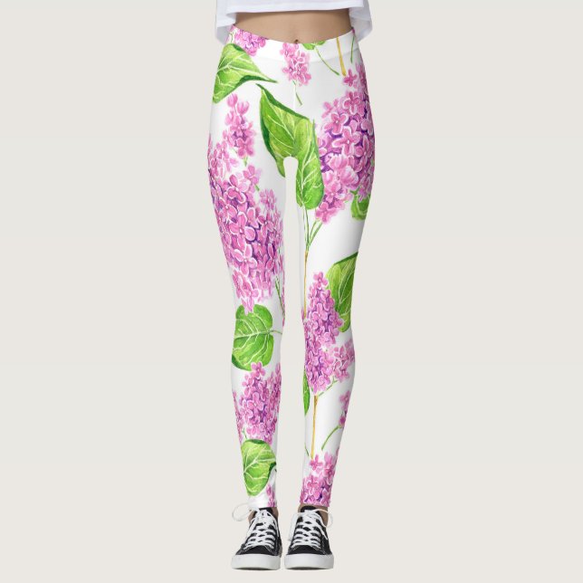 Legging Flores lilás cor-de-água rosa (Frente)
