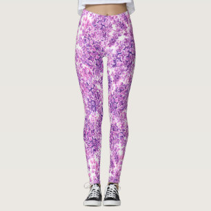 Legging Flores lilás cor-de-água rosa