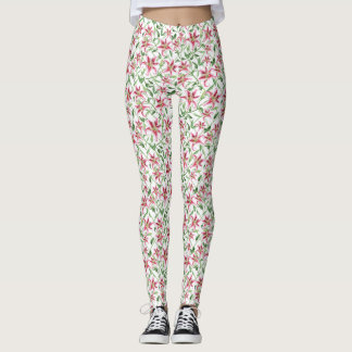 Legging Flores Lily Rosa - Lírios Florais Vintage