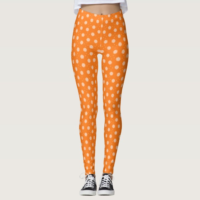 Legging Flores Macias Bege Pêssego em Fundo Laranja (Frente)