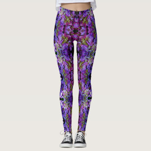 Legging Flores magenta púrpura amarelas Hydrangas