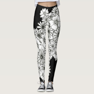 Legging Flores Modernas em Preto e Branco