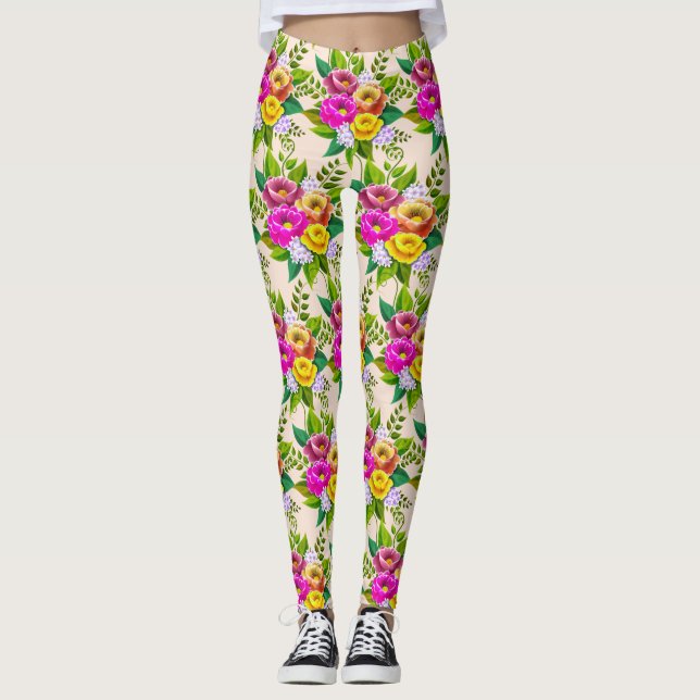 Legging Flores Multicoloridas Modernas em Marfim (Frente)