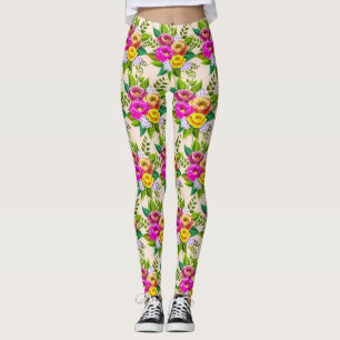 Legging Flores multicoloridas modernas na marfim
