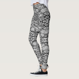 Legging Flores Negras Arrastões Românticos Modernos