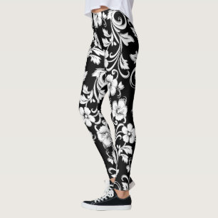 Legging Flores negras e brancas modernas trabalho de arte