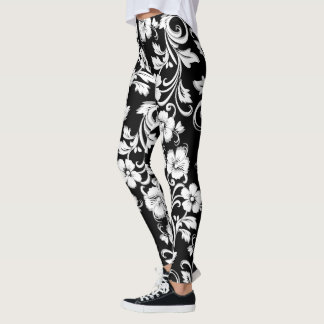 Legging Flores negras e brancas modernas trabalho de arte
