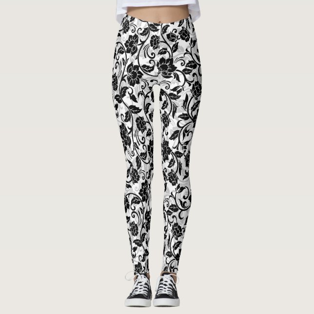 Legging Flores Negras e Cinzas (Frente)