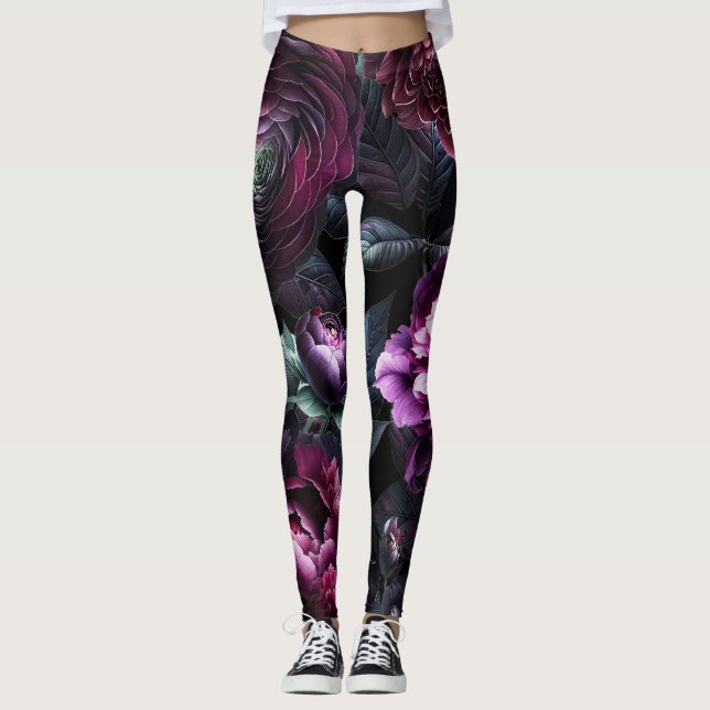 Legging Flores Negras Ousadas e Temperamentais Jardim Flor (Frente)