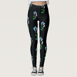 Legging Flores néon verdes azuis em preto