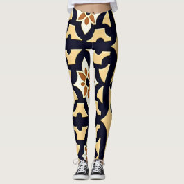Legging Flores Padrão Botânico Isométrico Laranja Beige