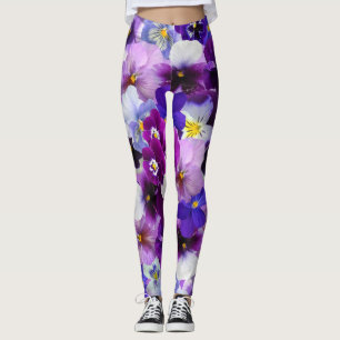 Legging Flores Pansy Violeta Roxa e Azul
