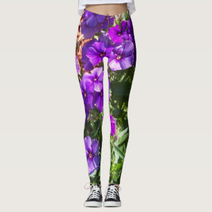 Legging Flores Phlox roxas nestas maravilhosas pernas