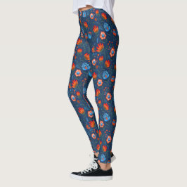 Legging Flores Poloneses Wycinanki Azul