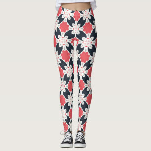 Legging Flores Pretas e Padrão de Flor Rosa