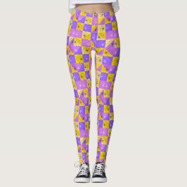Legging flores pretas em roxo rosa e abstrato dourado