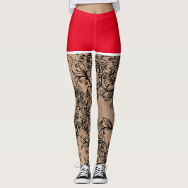 Legging Flores Pretas Falso Flores Vermelhas