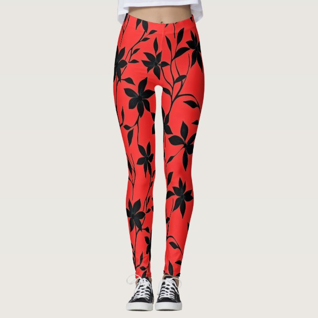 Legging Flores Pretas Vermelhas (Frente)