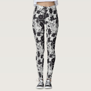 Legging Flores preto e branco