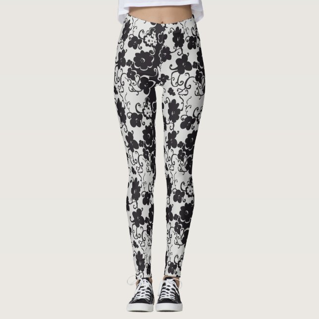 Legging Flores preto e branco (Frente)