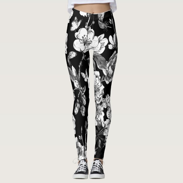 Legging flores preto e branco (Frente)