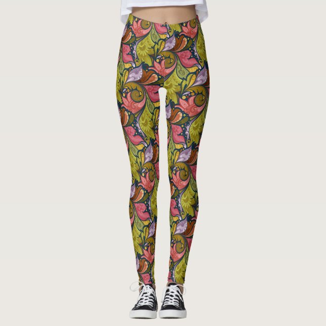 Legging Flores Púrpuras, Amarelas Cor-De-Cor-De-Cor-De-Cor (Frente)