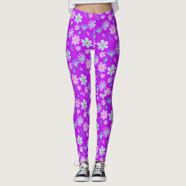 Legging Flores Retro Roxo e Azul dos anos 70