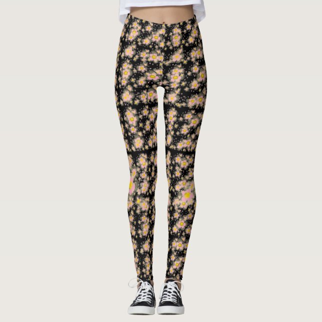 Legging Flores Rosa Abstrato Preto (Frente)