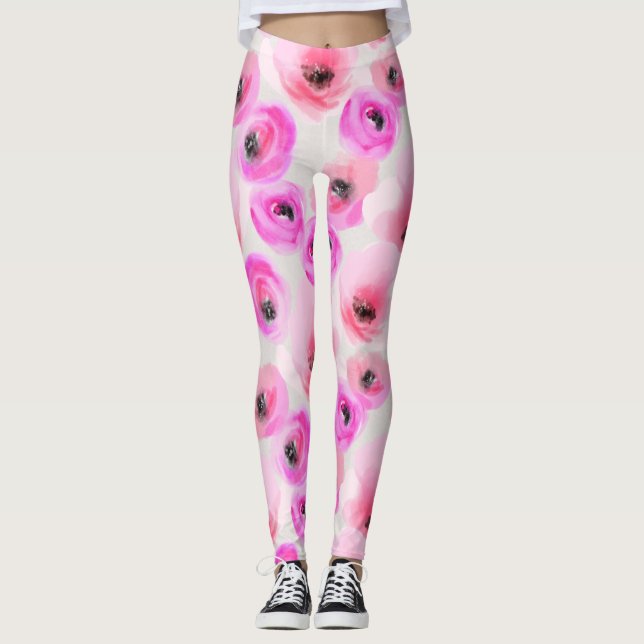 Legging Flores Rosa Aquarela Arte Digital (Frente)