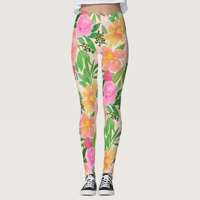 Legging Flores Rosa Aquarela na Moda (Frente)