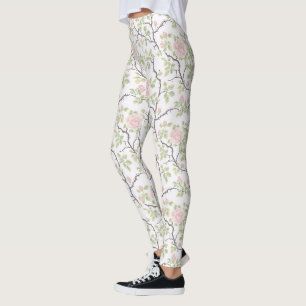 Legging Flores Rosa Bege Chic Romântico