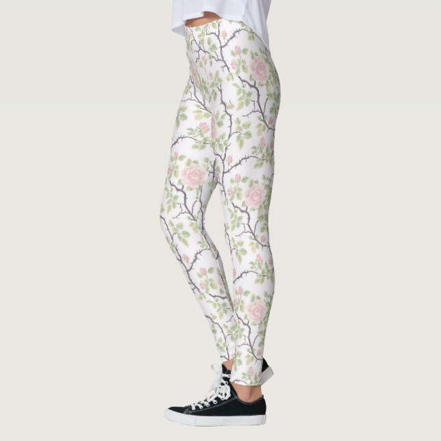 Legging Flores Rosa Bege Chic Romântico (Esquerda)