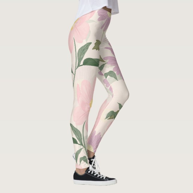 Legging Flores Rosa Elegantes Aquarela Boho Floral (Direita)