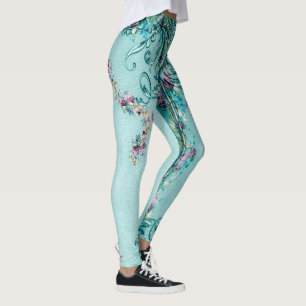 Legging Flores-Rosa florais vitorianas e elegantes