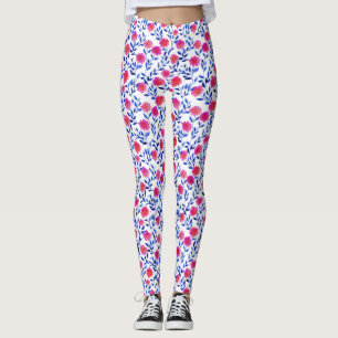 Legging Flores Rosa Fúcsia Estilo Floral Aquarela