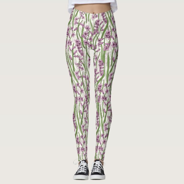 Legging Flores rosa Hyacinona em branco natural (Frente)