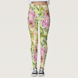 Legging Flores Rosa nas Pernas Amarelas