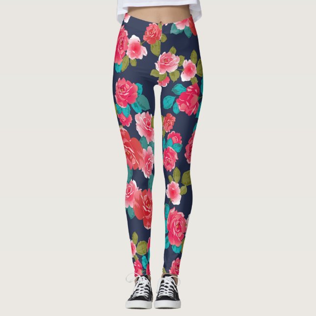 Legging Flores rosas vermelhas (Frente)