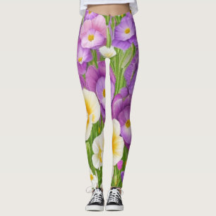 Legging flores roxas amarelas